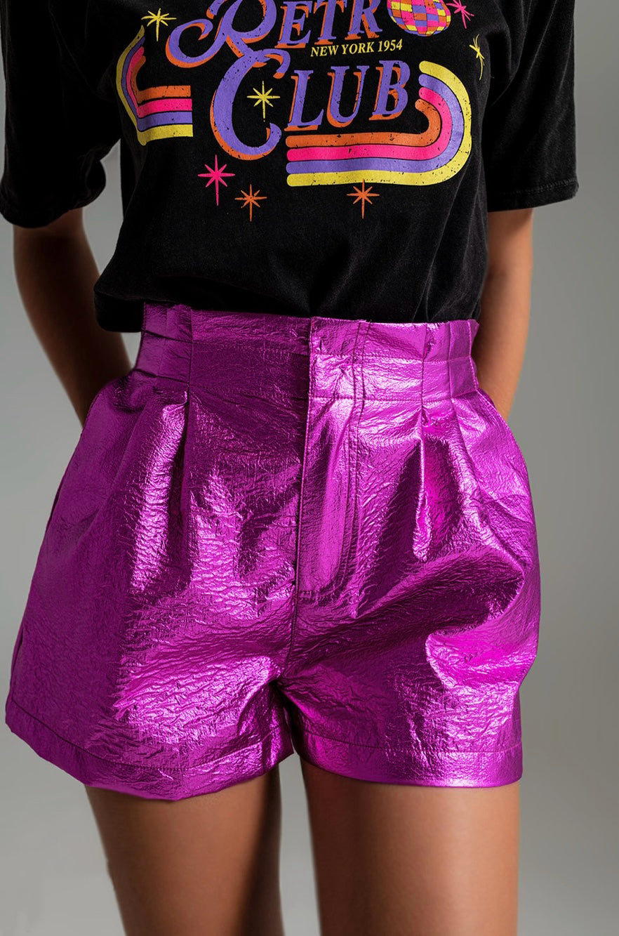 Metallic Shorts in Fuchsia