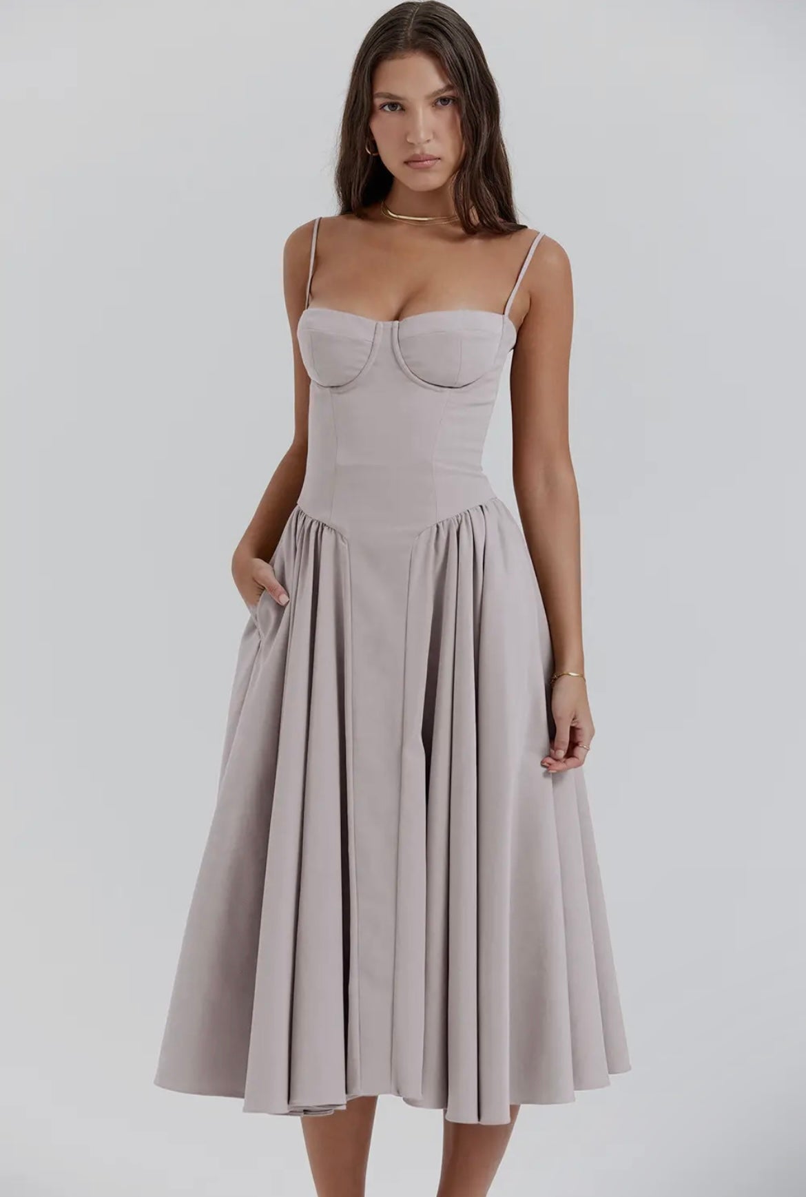 Grey Balconette Midi Dress