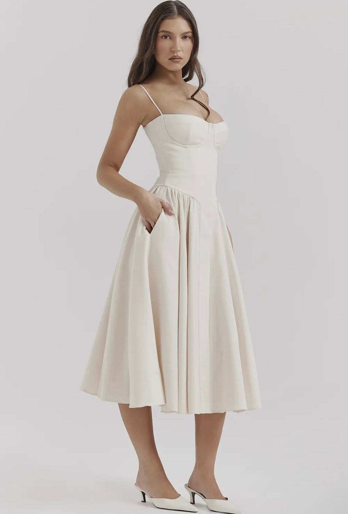 Grey Balconette Midi Dress