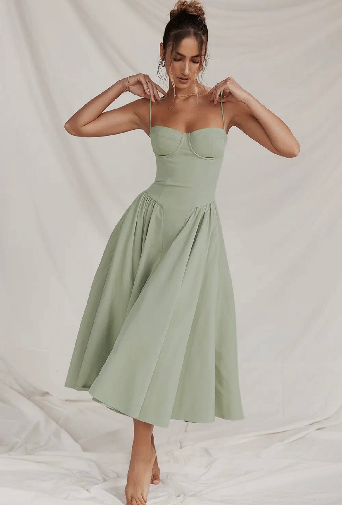 Grey Balconette Midi Dress