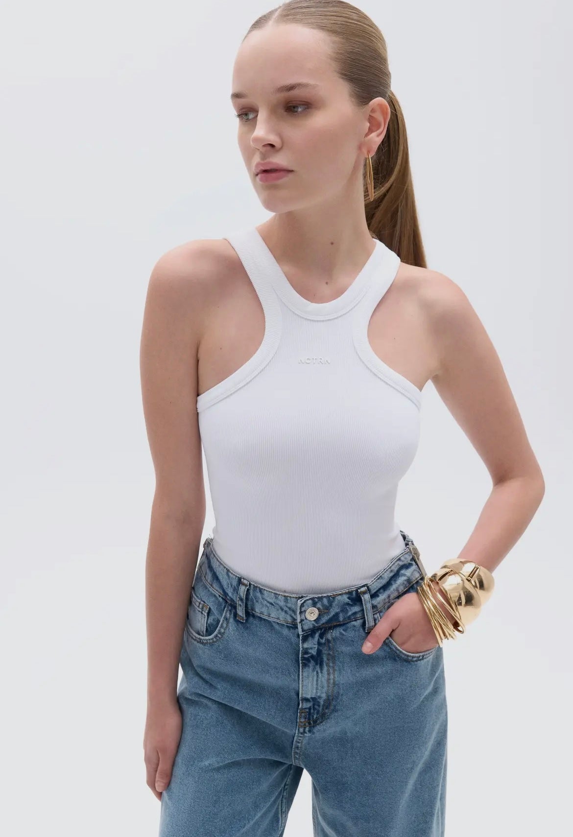 Halter Neck Ribbed Top in Coconut (White)