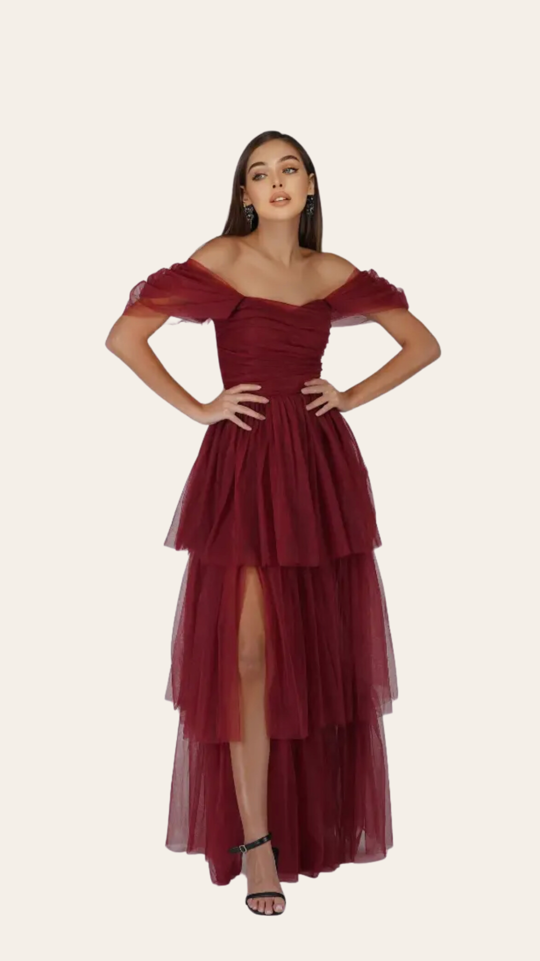 Merlot Off-The Shoulder Tulle Dress