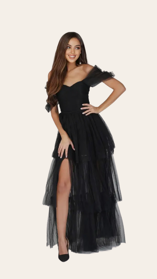 Black Off-The Shoulder Tulle Dress