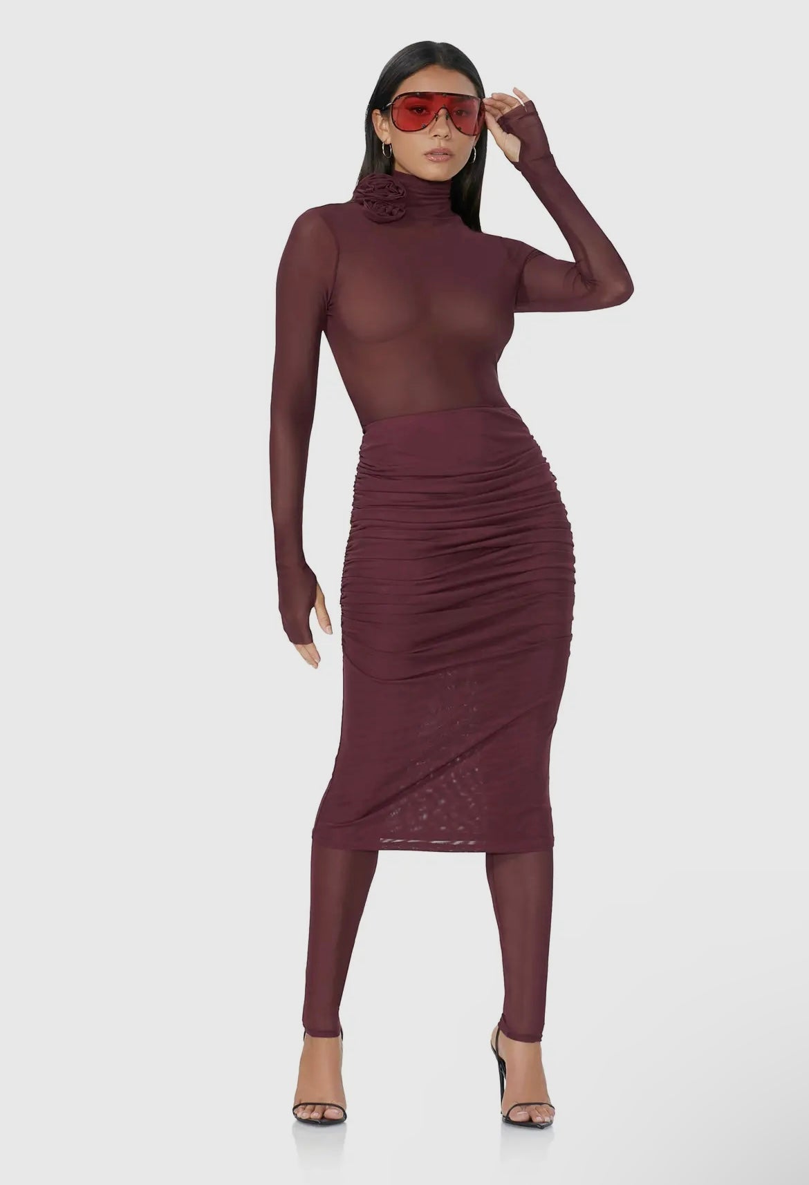 Mesh Overlay Skirt & Leggings in Fig