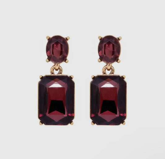 Oval Twin Gem Post Earrings in Burgundy