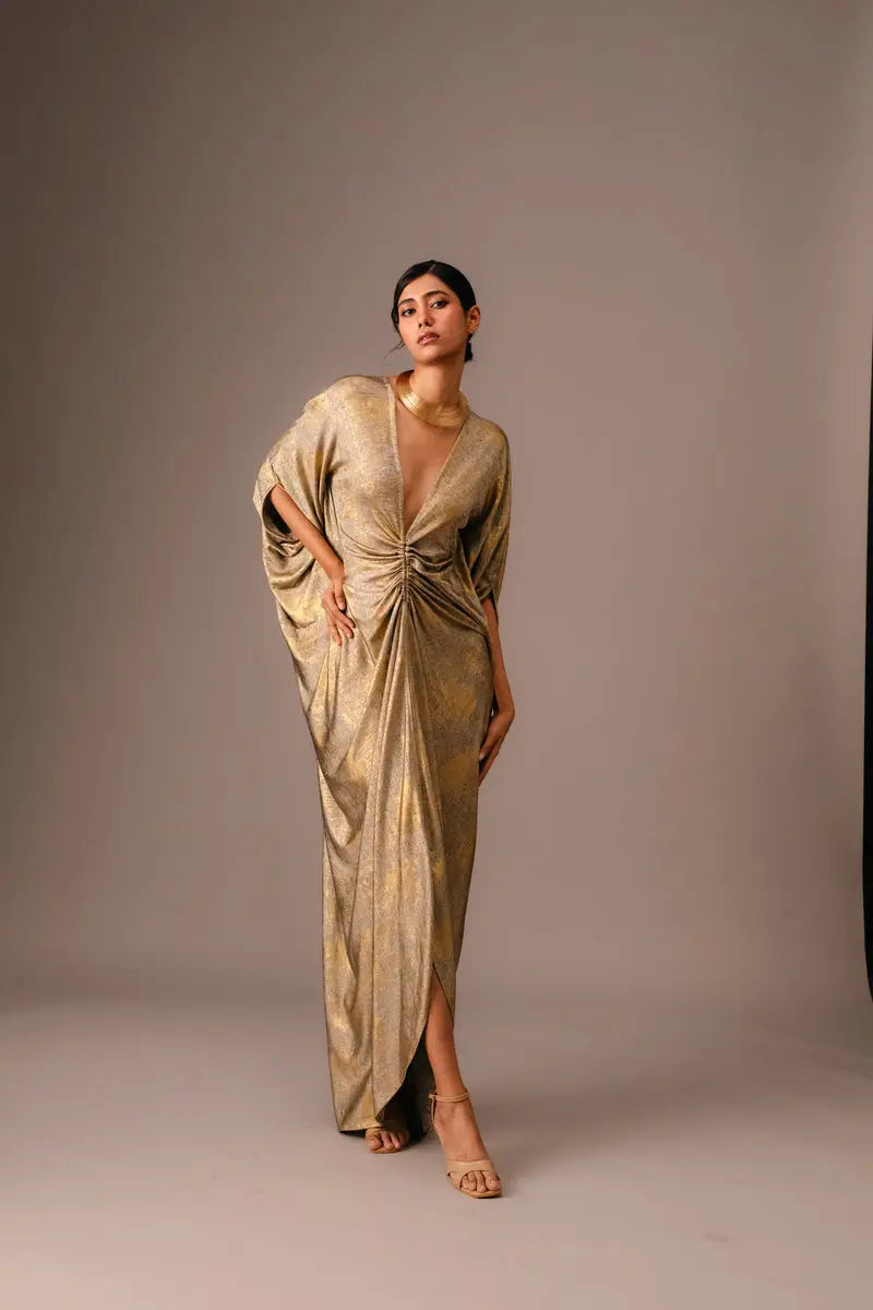 Kaftan in Brushed Golden Crepe