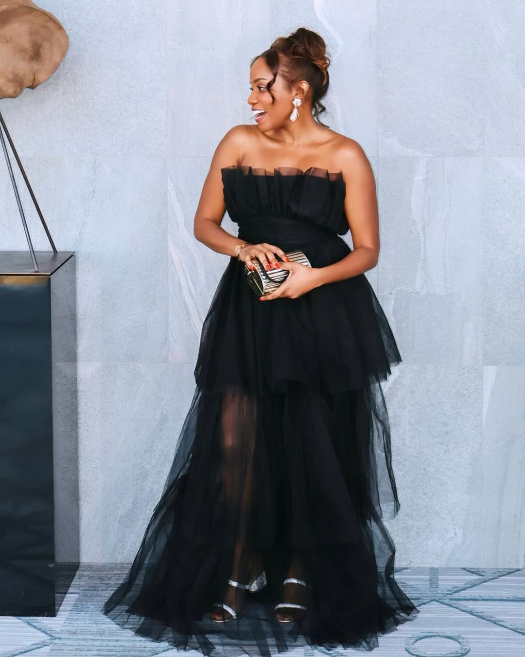 Clam Tulle Dress in Caviar