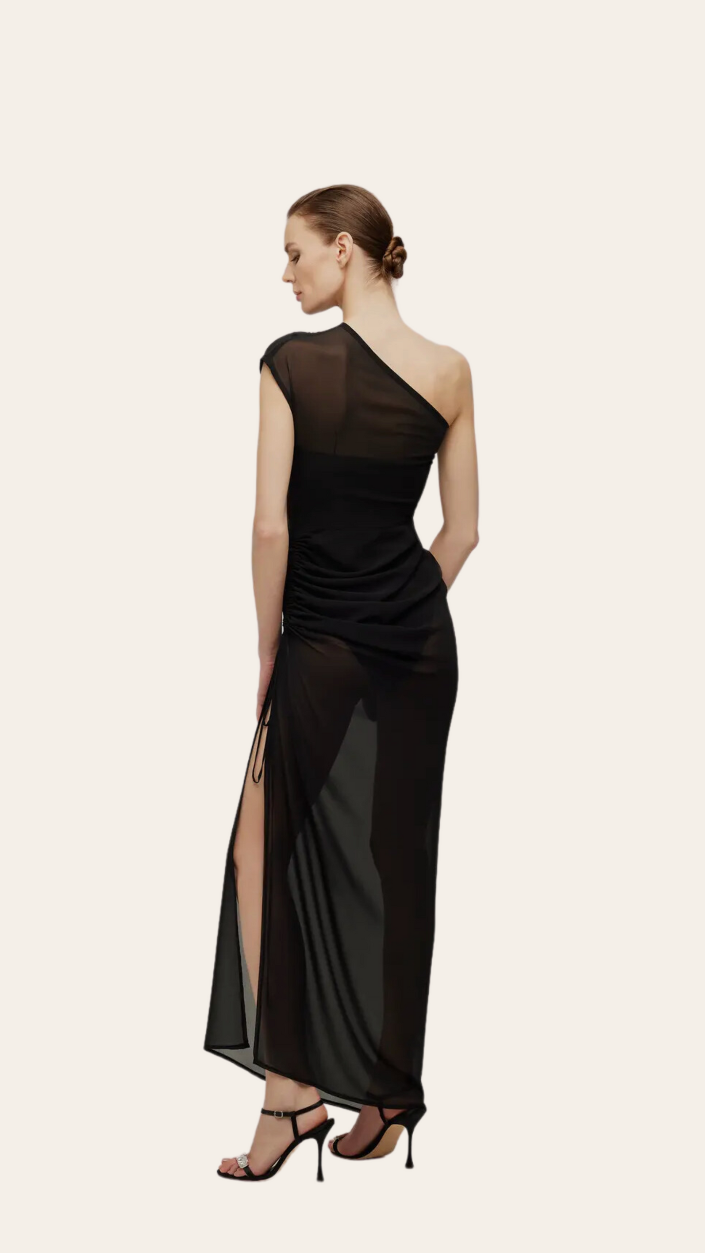 Paris Black Chiffon One-Shoulder Dress