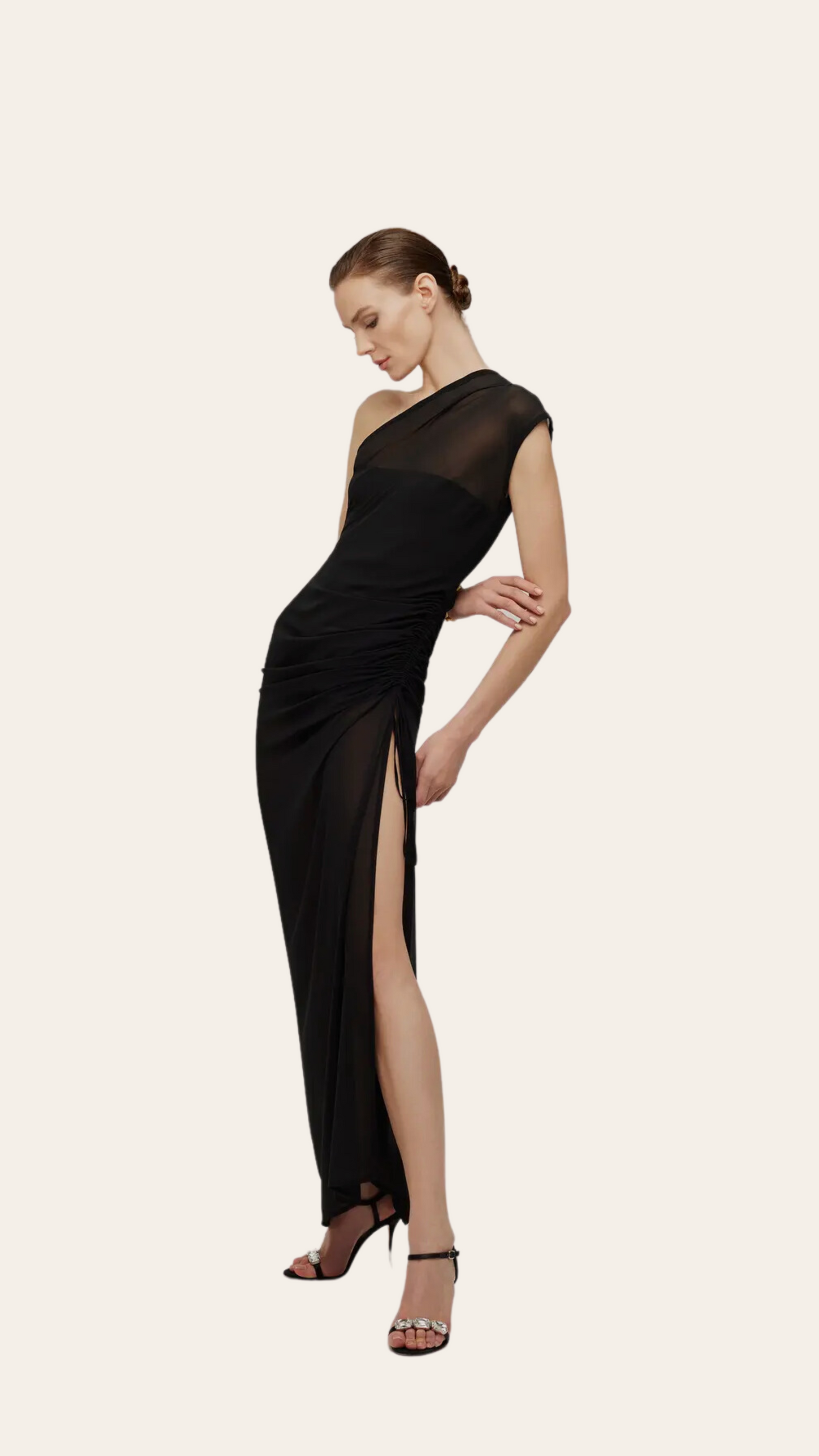 Paris Black Chiffon One-Shoulder Dress