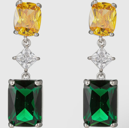 Citrine and Emerald CZ Drop Earrings